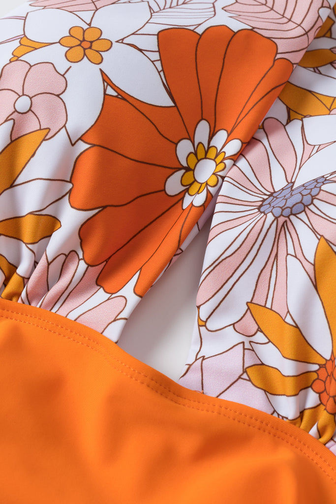 [Prévente] Maillot de bain fleuri orange à bretelles croisées nœud papillon années 1950