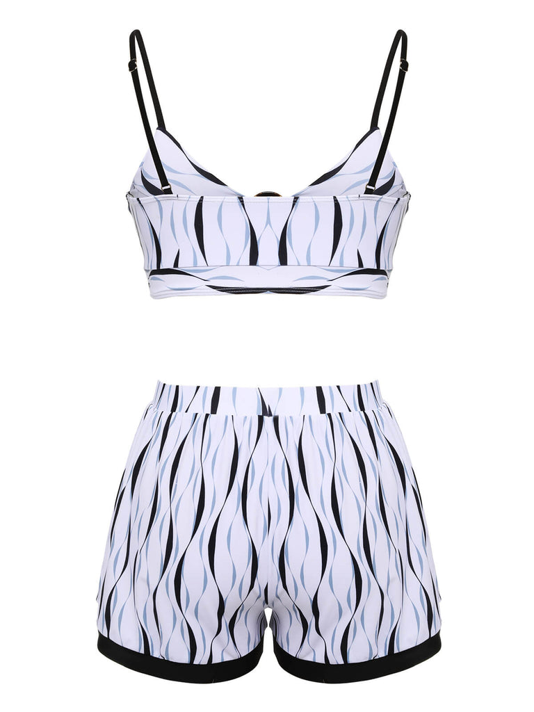 Maillot de bain à bretelles patchwork à ondulations d'eau 1950s