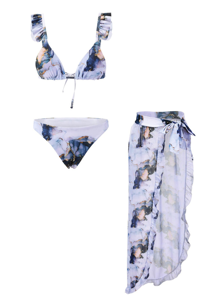 Maillot de bain cache-maillot à volants aquarelle des années 1960