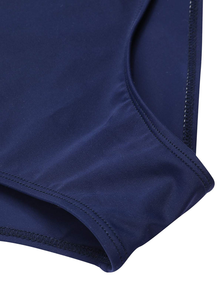 Maillot de bain à volants rayé bleu foncé des années 40