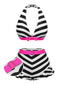 Bikini noir à rayures contrastées et volants années 1950