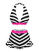 Bikini noir à rayures contrastées et volants années 1950