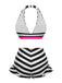 Bikini noir à rayures contrastées et volants années 1950