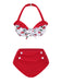 Ensemble bikini rouge à volants et col licou cerise des années 1950