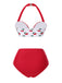 Ensemble bikini rouge à volants et col licou cerise des années 1950