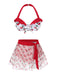 Ensemble bikini cerise et cache-maillot à nouer à lacets rouge années 50