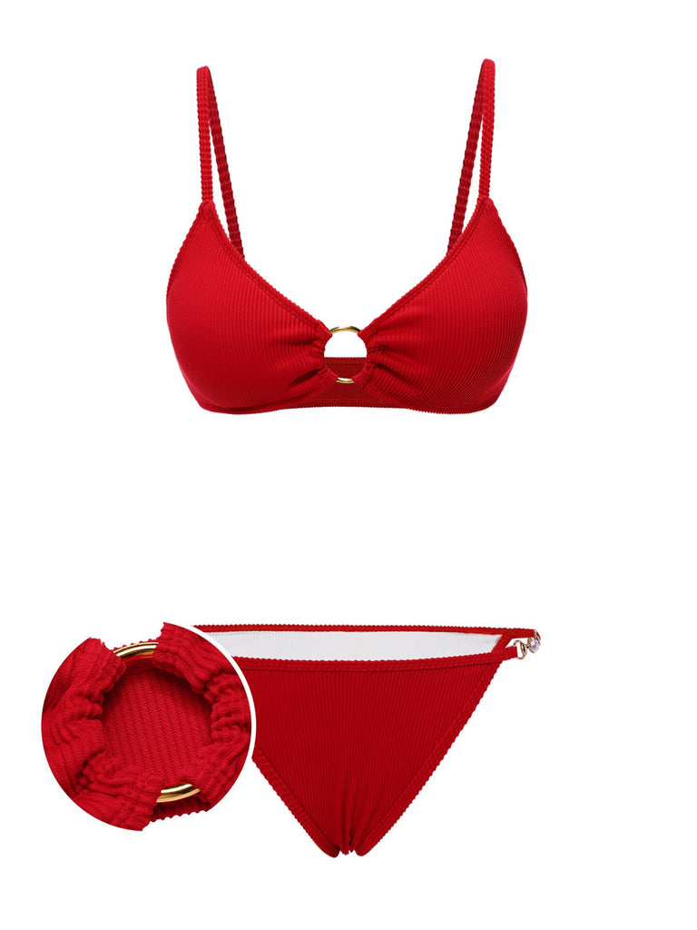 [Prévente] Ensemble bikini rouge à bretelles pailletées style années 60