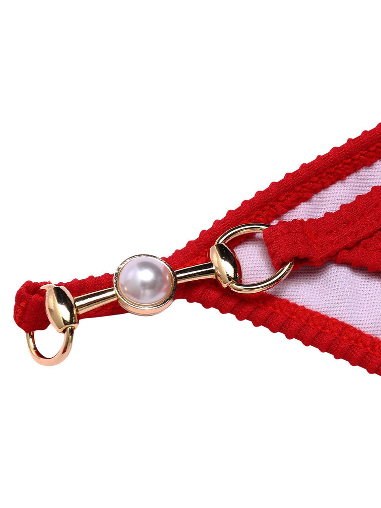 [Prévente] Ensemble bikini rouge et cache-maillot longue roses années 60