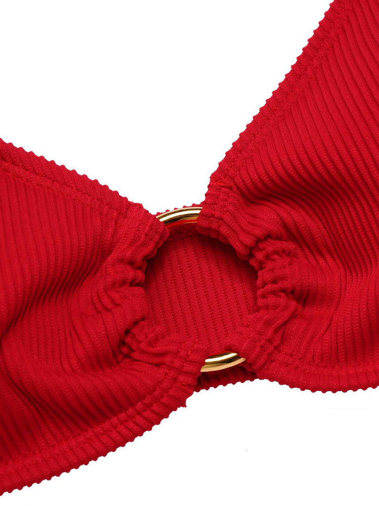 [Prévente] Ensemble bikini rouge à bretelles pailletées style années 60