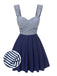Robe de bain bleue rayures et bretelles larges des années 1940