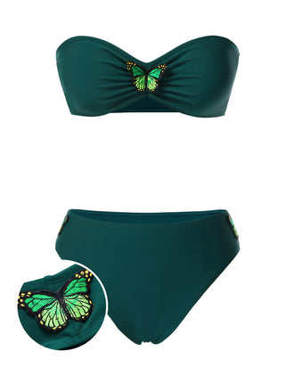 Ensemble bikini bandeau papillon 3D vert années 1960