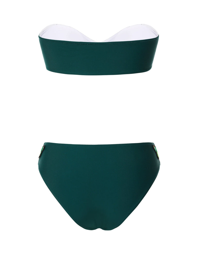Ensemble bikini bandeau papillon 3D vert années 1960