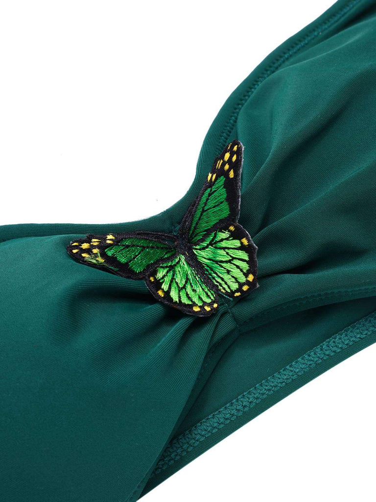 Ensemble bikini bandeau papillon 3D vert années 1960