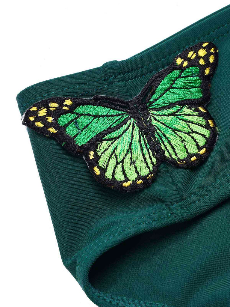 Ensemble bikini bandeau papillon 3D vert années 1960