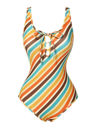 Maillot de bain une pièce à rayures diagonales des années 1960
