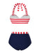 [Prévente] Ensemble de bikinis à nœud rayé rouge et bleu des années 1940