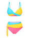 [Prévente] Ensemble bikini patchwork arc-en-ciel multicolore années 1950
