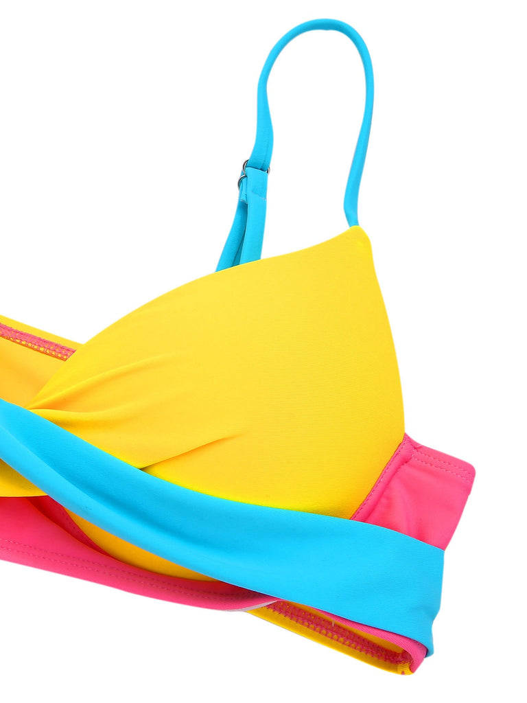 [Prévente] Ensemble bikini patchwork arc-en-ciel multicolore années 1950