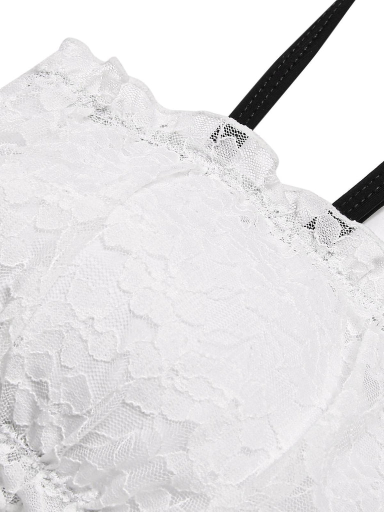 Ensemble bikini en dentelle colorblock noir et blanc années 1930