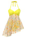 [Prévente] Maillot de bain jaune dos nu patchwork floral des années 1960