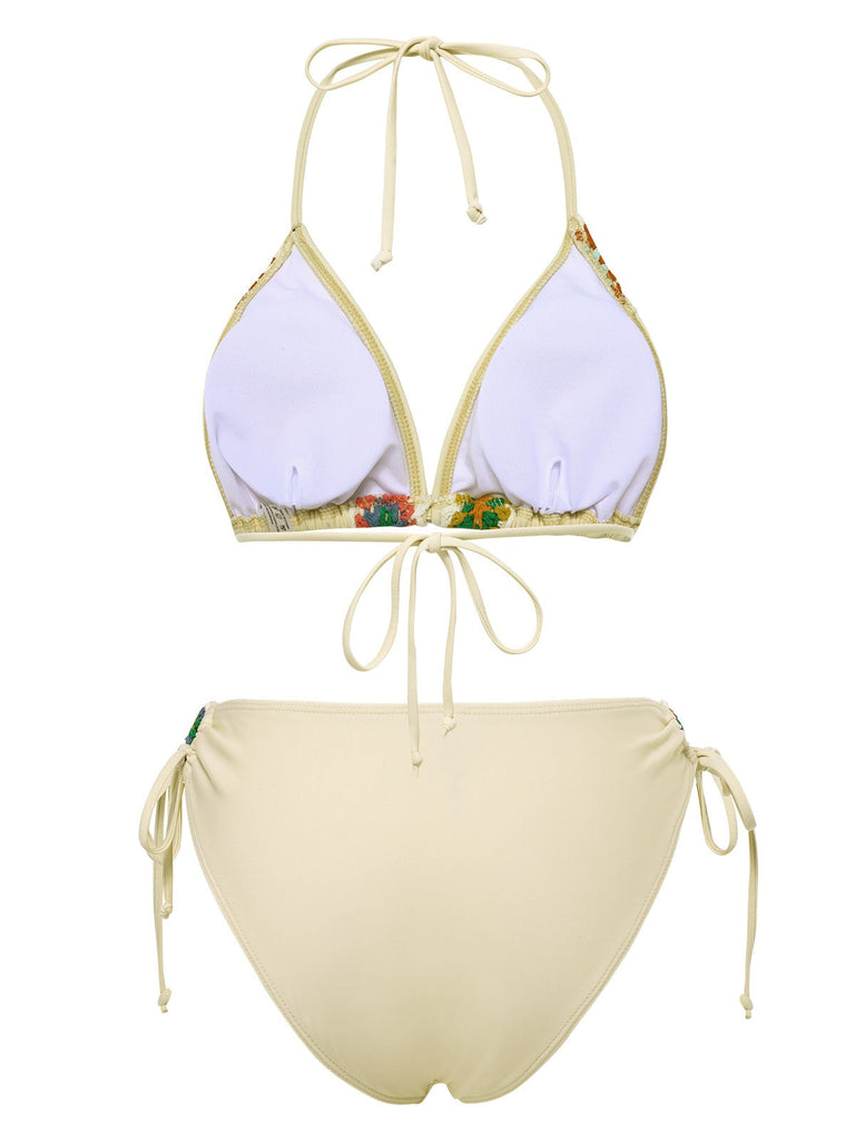 Ensemble bikini dos nu à lacets crochet bohème des années 1950