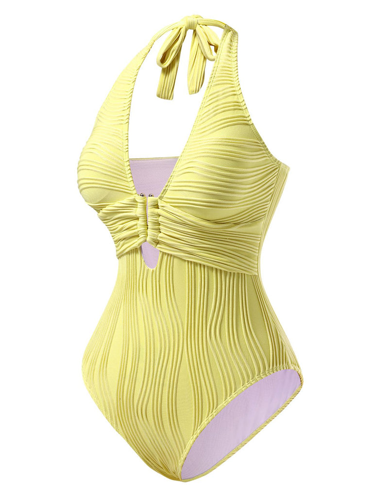 Maillot de bain dos nu texturé à anneau creux en U années 1950