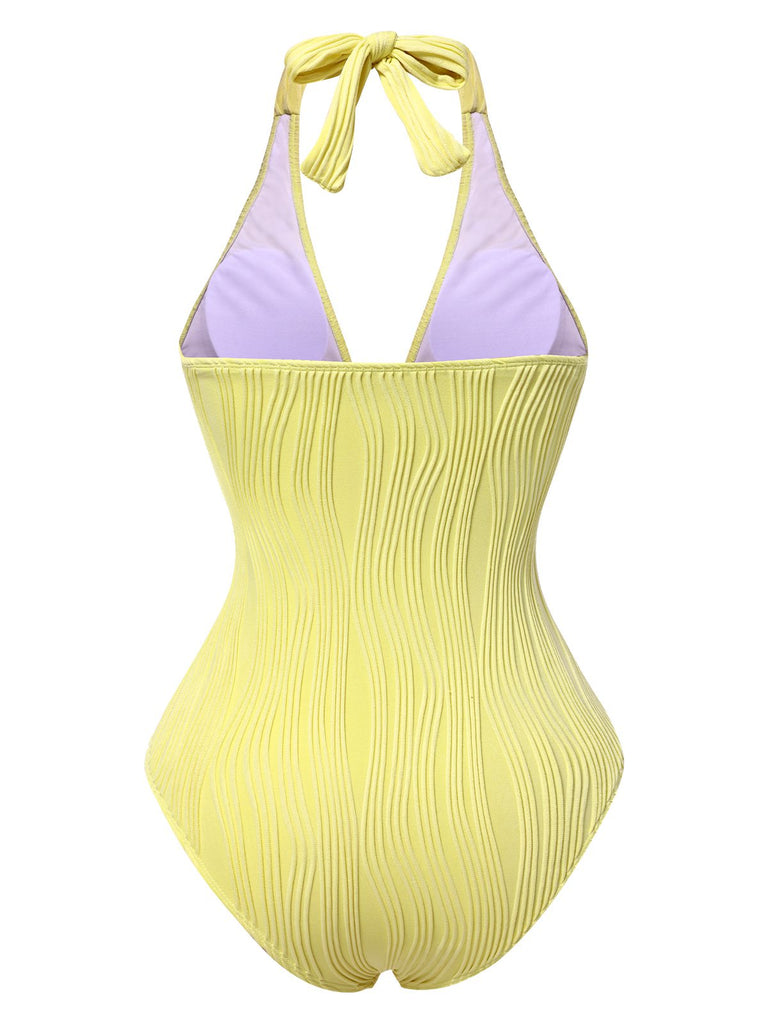 Maillot de bain dos nu texturé à anneau creux en U années 1950