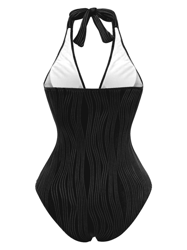 Maillot de bain dos nu texturé à anneau creux en U années 1950