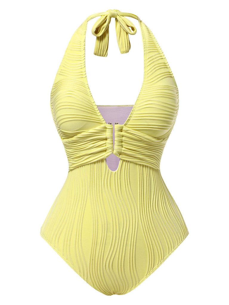 Maillot de bain dos nu texturé à anneau creux en U années 1950