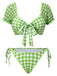 Ensemble bikini vert manches bouffantes carreaux vichy des années 1960