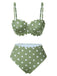Bikini vert à pois et bordures pétales des années 1940