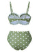 Bikini vert à pois et bordures pétales des années 1940