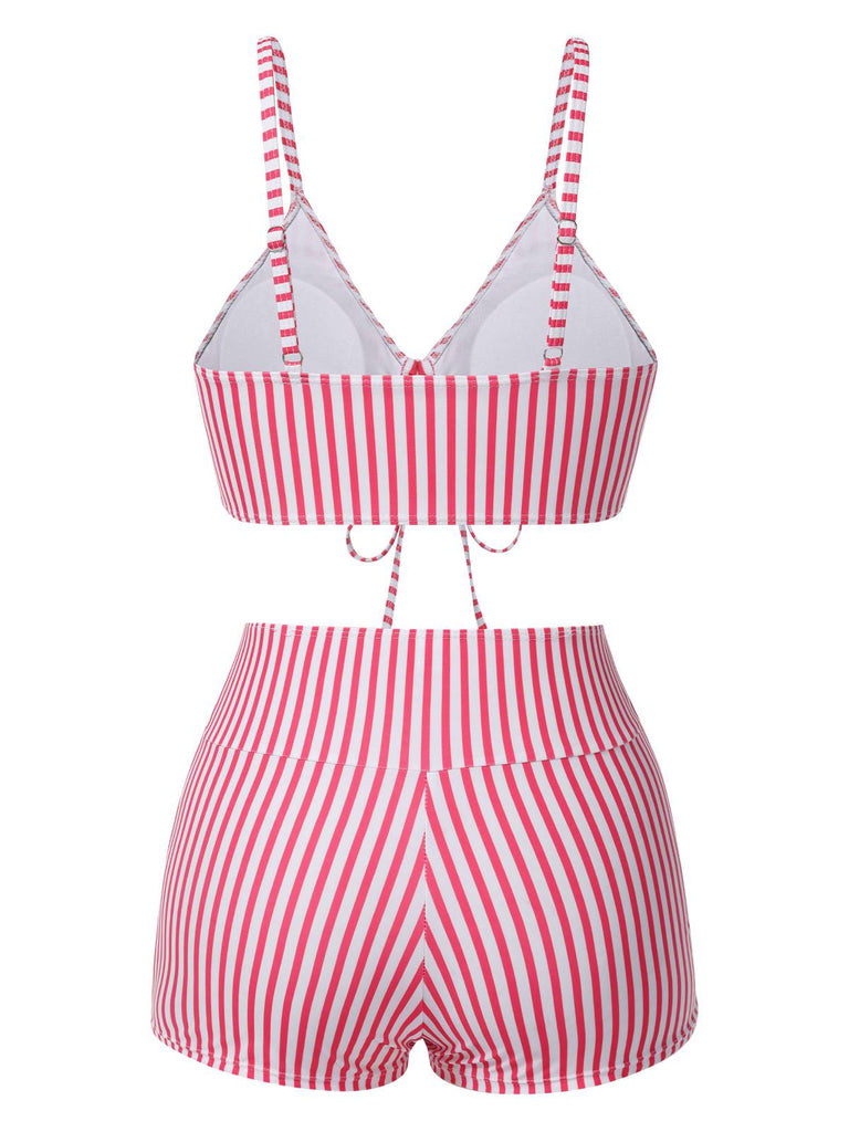 Bikini boxer à rayures verticales bretelles à cordon de serrage années 1930