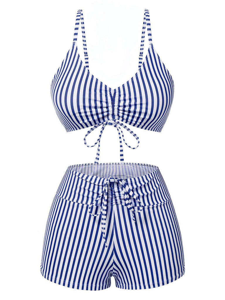 Bikini boxer à rayures verticales bretelles à cordon de serrage années 1930