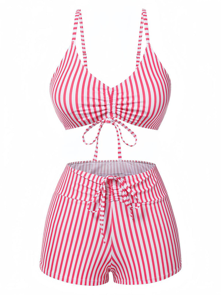 Bikini boxer à rayures verticales bretelles à cordon de serrage années 1930