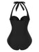 Maillot de bain une pièce noir à dos nu bordure festonnée années 1950