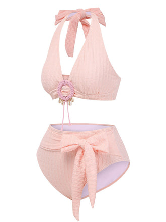 Maillot de bain licou texturé à col V profond des années 1950