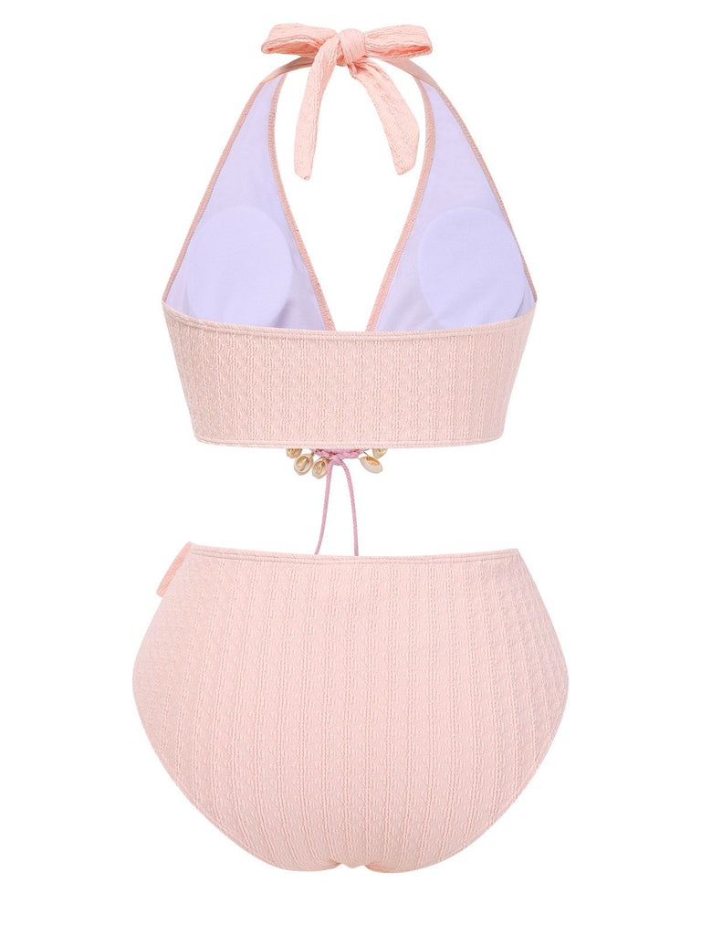 Maillot de bain licou texturé à col V profond des années 1950