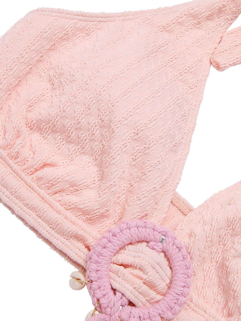 Maillot de bain licou texturé à col V profond des années 1950