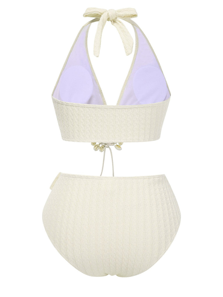 Maillot de bain licou texturé à col V profond des années 1950