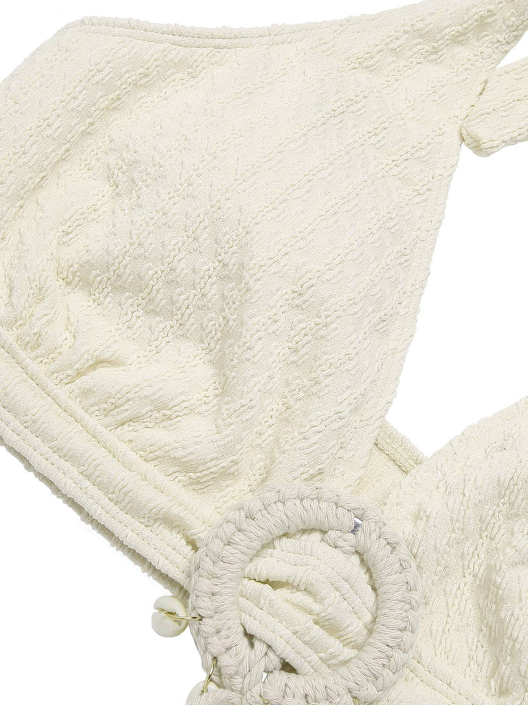 Maillot de bain licou texturé à col V profond des années 1950