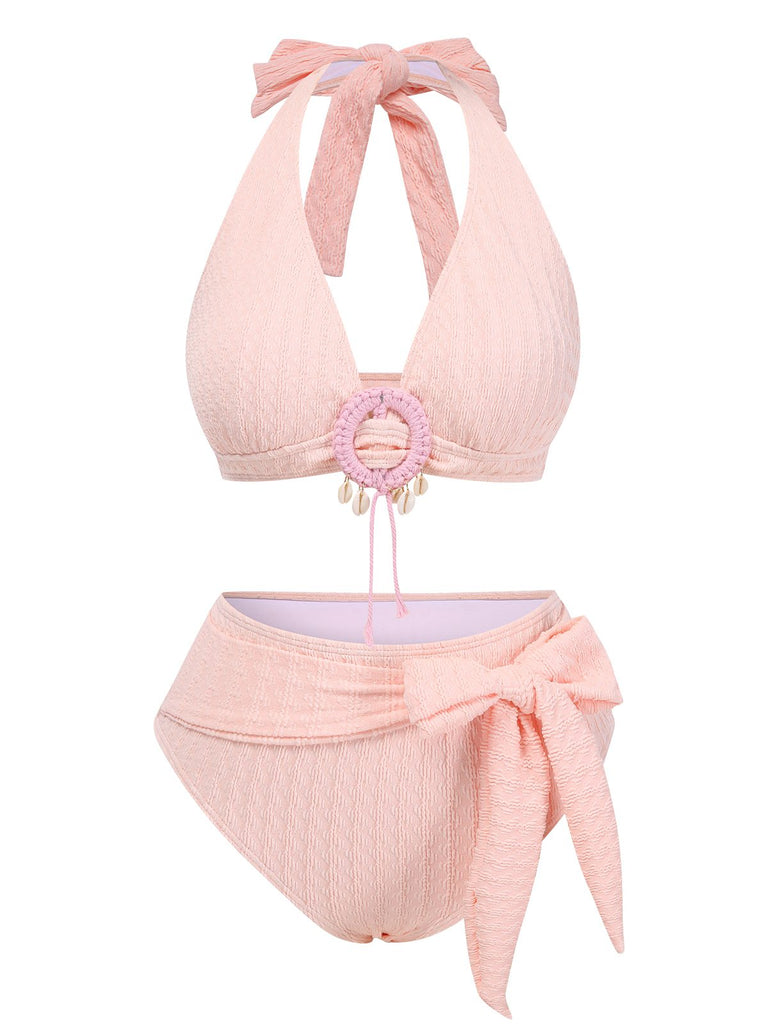 Maillot de bain licou texturé à col V profond des années 1950