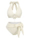 Maillot de bain licou texturé à col V profond des années 1950