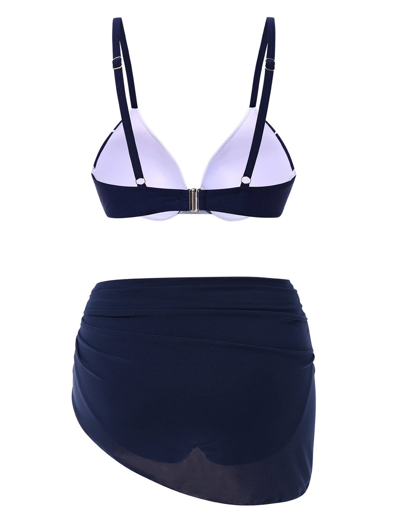 Maillot de bain et cache-maillot patchwork bleu uni des années 1960