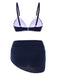 Maillot de bain et cache-maillot patchwork bleu uni des années 1960