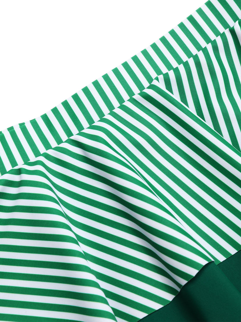 [Prévente] Maillot de bain jupe rayures vertes patchwork à volants années 1940