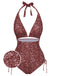 [Prévente] Maillot de bain une pièce marron motif floral bohème années 1970
