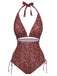 [Prévente] Maillot de bain une pièce marron motif floral bohème années 1970