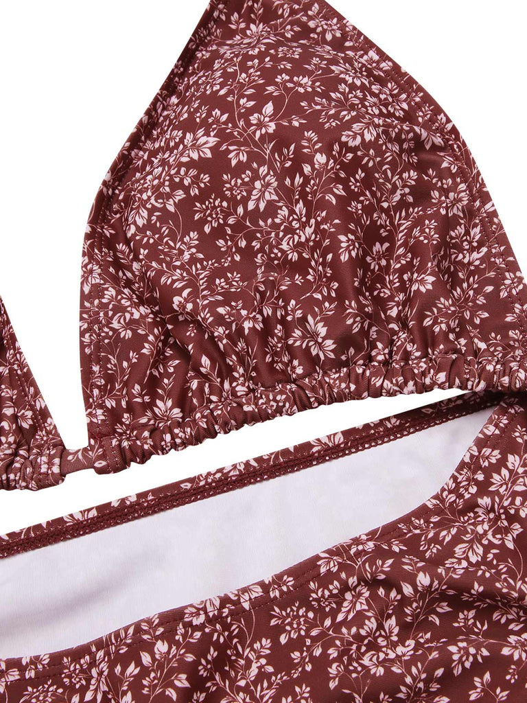[Prévente] Maillot de bain une pièce marron motif floral bohème années 1970