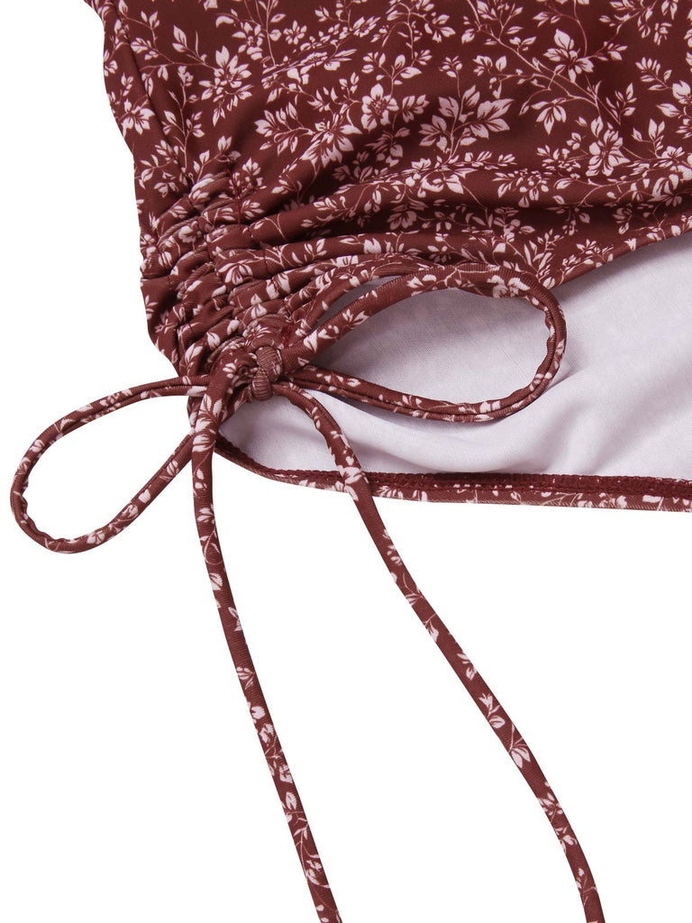 [Prévente] Maillot de bain une pièce marron motif floral bohème années 1970